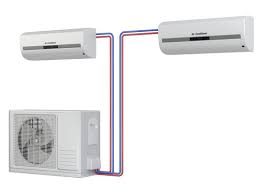 Système de climatisation avec deux unités intérieures et une unité extérieure.